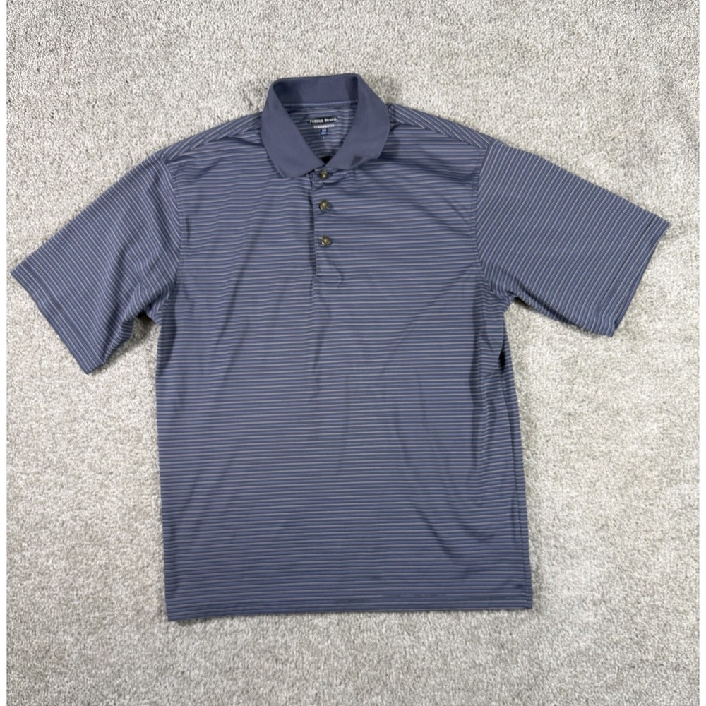 Men's Pebble Beach Performance Polo Shirt, Size M, Blue Stripes, Short Sleeve